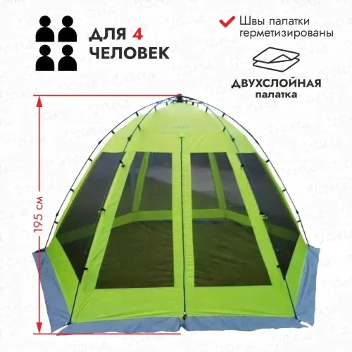 Тент-шатер автоматический Norfin Lund NF, 4-местный, 360x315x195 см, зеленый-0